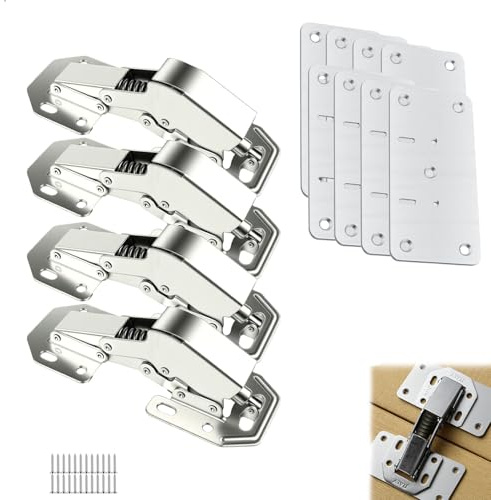 Cerniere Ante Cucina senza Foro, Cerniere Mobili, Set 4 Pezzi con 8 Piastra Riparazione Cerniera Antes, Cernieres Ammortizzate per Ante Cucina Chiusura Silenziosa Adatto Restauro Delle Antes Mobili
