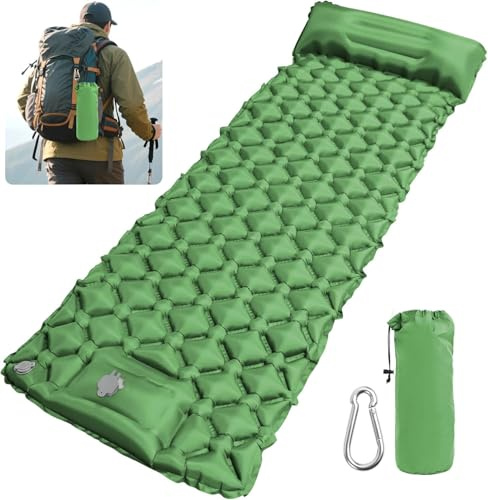 KWGSHN Colchón de Camping Ultraligero Inflable, Colchoneta Autoinflable para Dormir para Acampar, Esterilla Camping Autohinchable, Utraligero Esterilla Inflable Portatíl con Bomba de Pie, Verde