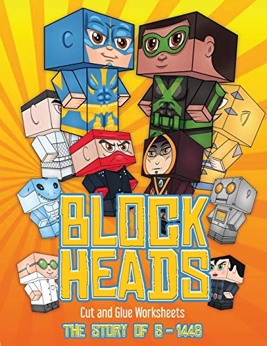 Cut and Glue Worksheets (Block Heads - The Story of S-1448): Each Block Heads paper crafts book for kids comes with 3 specially selected Block Head ... and 2 addons such as a hoverboard or shield