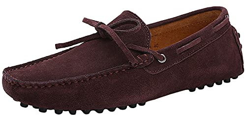 Jamron Herr mjuk mocka körloafers skor handgjorda mockasintofflor stor storlek, Kaffe, 42.5 EU