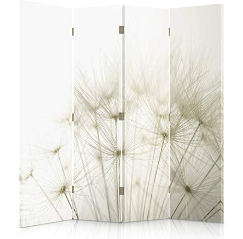 Feeby Paravent Löwenzahn Natur 145x150 cm 4 Teilig Modern Design einseitig Raumteiler Wandschirme Foto Trennwand Raumtrenner Sichtschutz Spanische Wand auf Leinwand Bedruckt Pflanzen Weiß