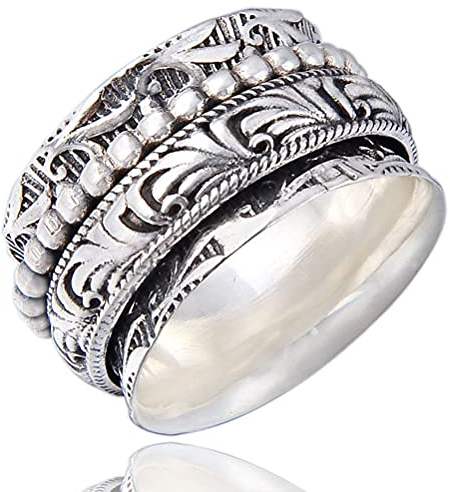 Energy Stone – « DANSEUR », bague tournante de méditation en argent sterling (Style UK61)