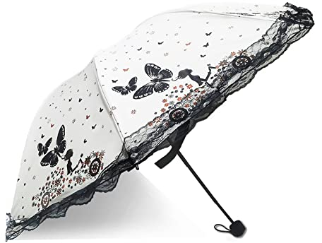 Maibar Parapluies pliants UV Ombrelle Compact Protection contre le vent Parapluie de voyage Protection UV Résistant à l'eau Parasols (D-Beige)
