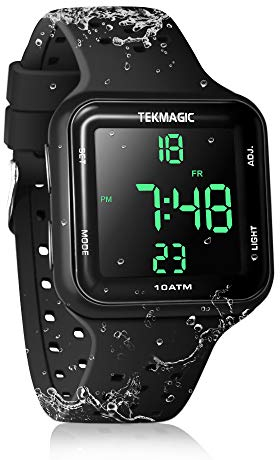 BANGLIN Orologio Sportivo Nero Resistente all'Acqua 10 ATM 100m Luminoso con Funzioni di Sveglia, Cronometro, Doppio Fuso Orario, Calendario, Formato 12/24 Ore Selezionabile
