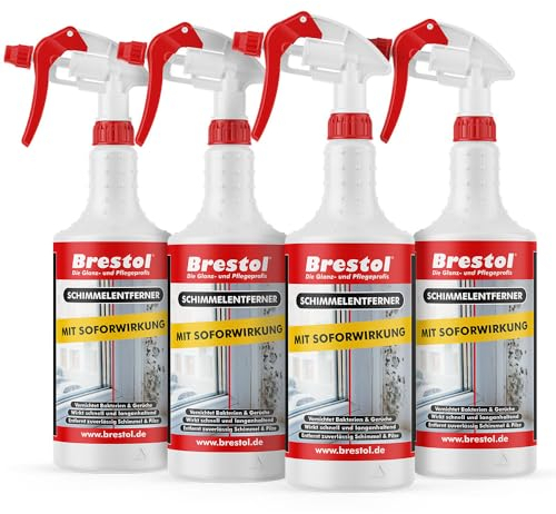 BRESTOL® Schimmelentferner Spray, Anti Schimmel Spray mit Sofortwirkung, Schimmelentferner Wand, Schimmelentferner für Silikonfugen & Fliesen, Langzeitschutz gegen Schimmel & Stockflecken 4x 750 ml