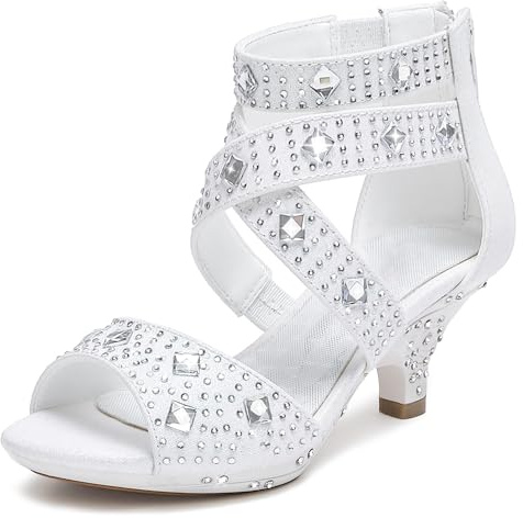 Dufannie White Toddler Girl Dress Shoes for Wedding First Communion Shoe Sandals Princess Shoes Low Heels for Little Big Kid(3401White 2)