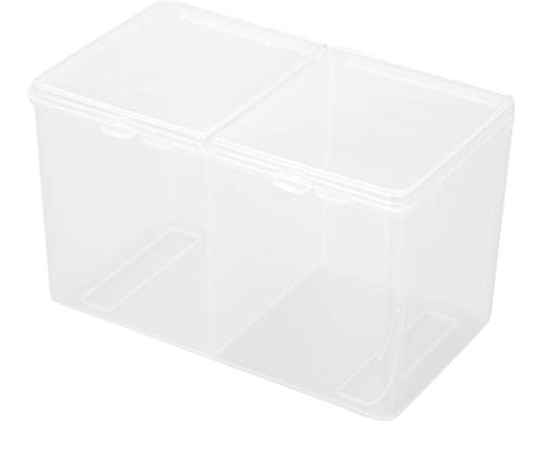 Cotton Pad Organizer Box, Clear Durable 2 Compartment Storage Holder for Vanity Bathroom Plastic Transparent 12.5 x 7 x 7.5 cm 1 Pack with Lids