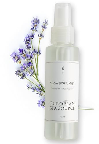 European Spa Source Lavender + Eucalyptus ShowerSpa Mist Spray for Aromatherapy, at Home Spa Experience, Sinus Congestion Relief, and Tension Relief, 4 fl oz.