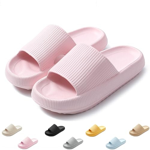 QJJQ Badeschuhe Herren Damen Cozislides Original Slippers Wolke Schlappen Super Weich Rutschfest Badelatschen Hausschuhe Sommer Pantoletten Badeschlappen Flip Flops,Rosa, 36-37 EU