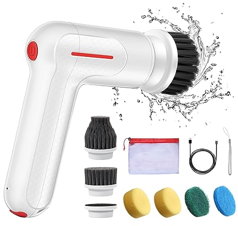 CBriday Brosse Nettoyage Electrique-avec 6 Têtes Interchangeables et 2 Vitesses,Brosse Rotative Nettoyage sans Fil pour Nettoyer La Salle De Bain,Le Carrelage,Le Sol,La Voiture,La Cuisine etc