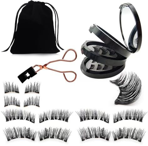 Magnet Wimpern 16 PCS Wimpern Magnetisch Magnetic Lashes Magnetic Eyelashes Wird mit 1 Wimpernzange und Schwarzem Samtbeutel Geliefert Kein Kleber Erforderlich Wiederverwendbar
