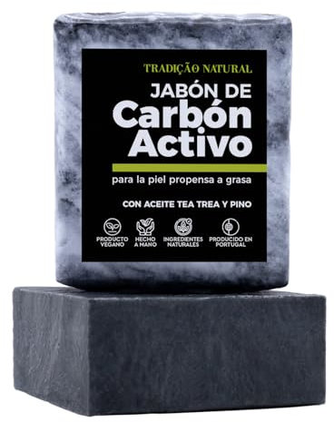 Jabón de Carbón Activado Natural 100 g | Limpieza purificante | Regenera la piel y elimina impurezas | Testado en laboratorio | Tradicao Natural