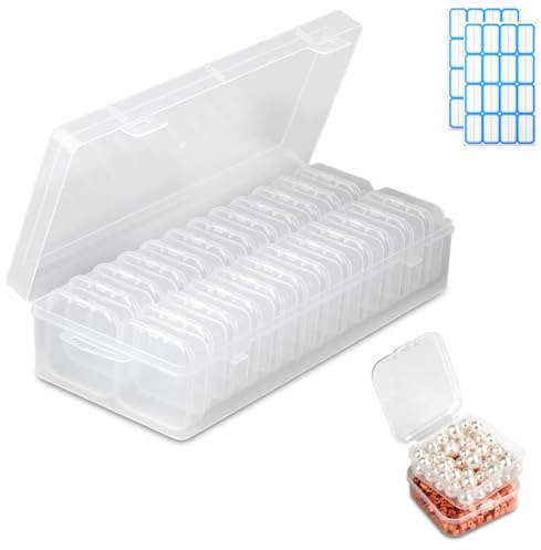 24 st liten förvaringslåda med lock, 5,5 x 5,5 x 2 cm och 1 stor pärlförvaringslåda, transparent förvaring, strykpärlor, miniförvaringslåda med gångjärnslock för pärlor, smycken, piller, små delar