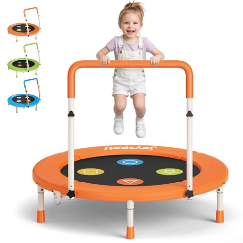 3FT Kids Trampoline with Adjustable Handle, 36” Foldable Mini Trampoline for Ages 1-6, ASTM Certified Indoor Rebounder, Geometric Jumping Mat, No-Gap Silent Elastic Bands, Max Load 100 lbs