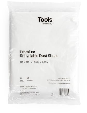Recyclable Dust Sheet 3.65m x 3.65m (12ft x 12ft) for Decorating & Painting to Cover Floor & Furniture, Plastic Sheet, Waterproof, Reusable, Floor Covering Plastic Sheeting for Paint & Dust - Hemway