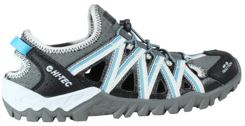 HI-TEC - Sandalias Deportivas Mujer Verano PAMPA | Sandalias Trekking Mujer, Senderismo, Punta Cerrada | Ligeras, Cómodas, Ideales para Exterior, Montaña, Playa | Grey/Black/Aquarius, 38