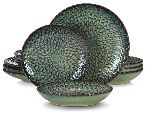 CCKUYT Servizi da tavola Stoviglie in Ceramica 12/24 Pezzi Stoviglie in gres Set Combinato in Ceramica Testurizzata Servizio per 6/12 Persone