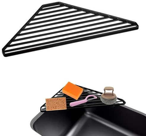 Spülbecken Organizer, Edelstahl Schwammhalter Spülbecken, Dreieckiges Spüllappenhalter, Mehrzweck Spültuchhalter, Kitchen Organizer, Spülorganizer für Geschirrtücher, Schwämme, Flaschen (Schwarz)