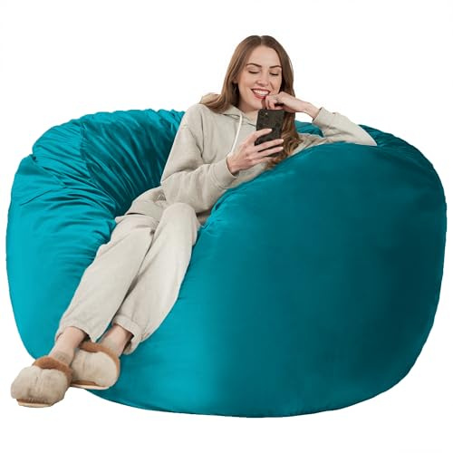 Kasunpul Puf para adultos, gigantes, con funda de terciopelo, para salón, dormitorio, color azul mar, 90 x 90 x 49 cm