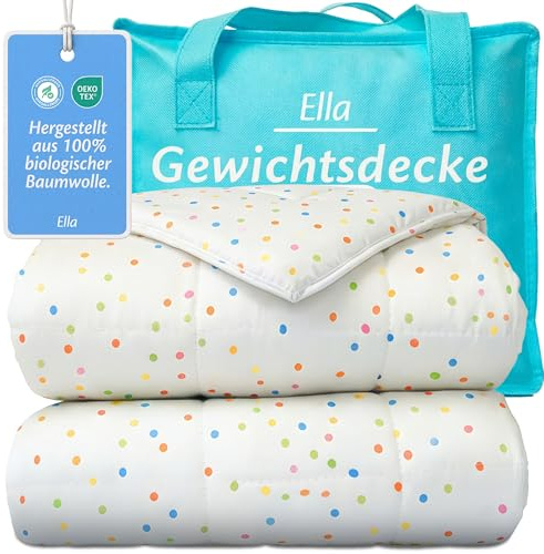 Ella Manta de Peso para Niños, 3,2 kg, 100x150 cm - De Lunares | Manta terapéutica de descanso, Microperlas de vidrio hipoalergénicas con cubierta de algodón suave y transpirable