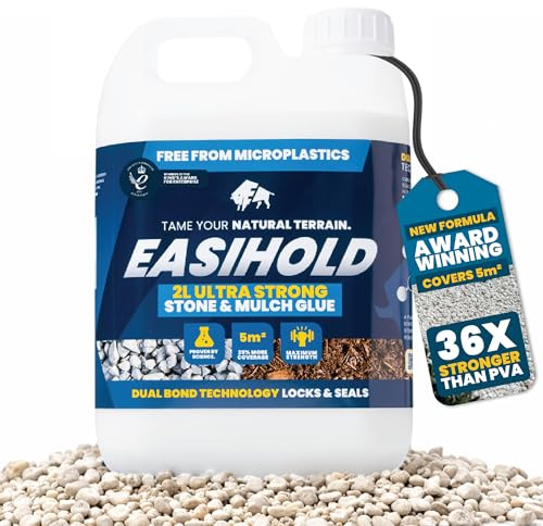 Vuba Easihold 2L Gravel Binder – Rock, Stone Adhesive & Mulch Glue, Dual Bond Tech Ready-to-Use, Pea Gravel & Bark Stabiliser for Landscaping Paths, Patios & Borders 5m² Coverage, 3-Year Protection