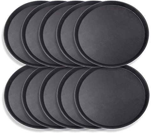 Schramm® 10 Stück Gastro Tablett 35cmx2cm rund schwarz 10er Pack mit Anti Rutsch Beschichtung hoher Rand Kellnertablett Kellner Gastro Tablett Tabletts
