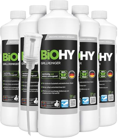 BiOHY Grillrengörare (6 x 1l flaska) + doser | Rengöringsmedel för kol, gas och elektriska grillar Aktivt skum mot bränt fett och olja (Grillreiniger)