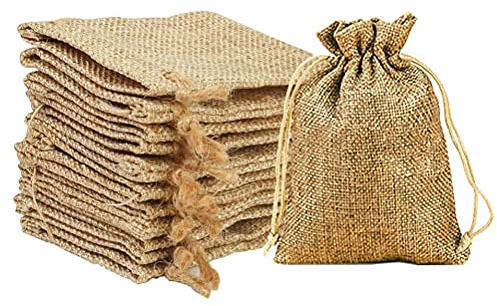 kuou 20 Pcs Hessian Bags, Small Jute Bag Resusable Sack Burlap Drawstring Wedding Favour Fabric Gift Bags for Wedding Easter Day Party Supplies