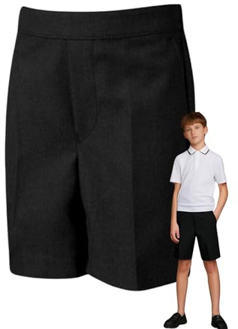 Hamishkane pojkar skola korta byxor dra upp formell halv elastisk rygg barn skola uniform byxor 2-10, Svart, 7-8 År