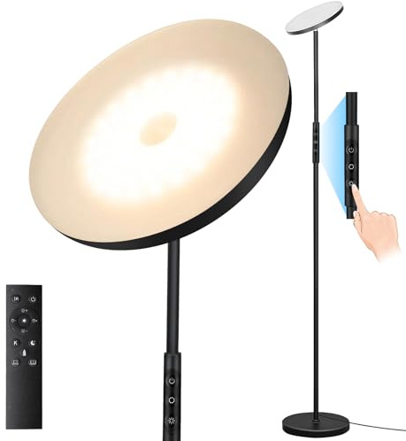 Floor Lamp, Upgraded 40W 4000LM Super Bright Torchiere LED Floor Lamps for Living Room, Stepless Dimmable Color Temperature 2700K-6500K with Remote & Touch Control, Standing Light for Bedroom Office
