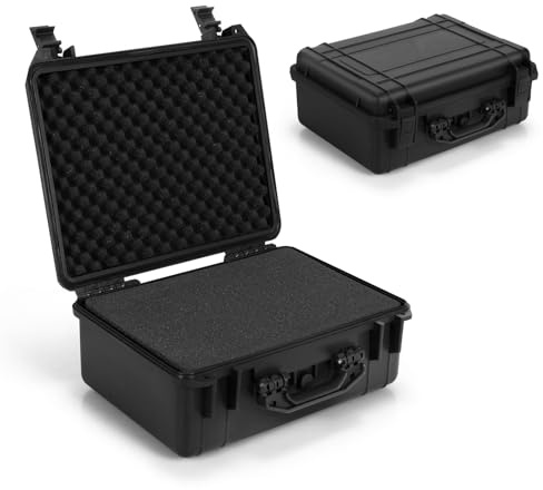 GiantexUK Waterproof Hard Case, Protective Camera Case (Black, 34x31x16cm) | Portable Outdoor Tool Box with Customized Foam for Electronics, Drones, Cameras and Firearms