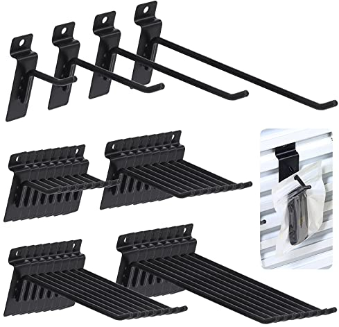 Keadic Assortiment de 32 crochets muraux à lattes de 6/10/15/20,3 cm, crochets de suspension robustes pour panneau perforé pour garage, magasin, vente au détail (noir)