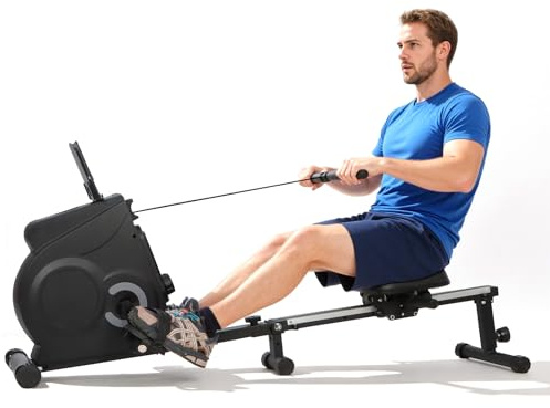 Panana Magnetic Rowing Machine with Dual-Action Row & Pedal, Compact Foldable Folding Rower for Home Gym Office with Quiet Resistance 8 Levels, Adjustable Seat, 300lb Weight Capacity