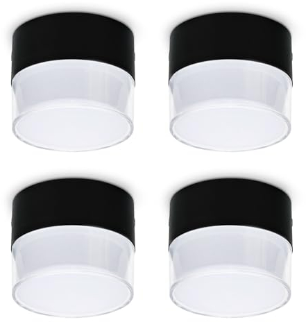 YindaLux LED Aufbauspots - 12W 1200LM - Extra Flach Ø100x77mm Deckenspots Schwarz - 3000K Warmweiß/4000K Neutralweiß/Kaltweiß 6500K Aufputz Spots 230V Aufbaustrahler Rund 4er set