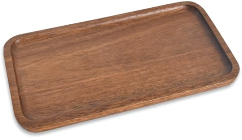 Bandeja Rectangular Madera, Bandeja Rectangular Decorativa de Madera, Bandeja de Madera para Servir, Bandeja Madera Acacia, para Posavasos, Té, Café, Tartas (Rectangular)
