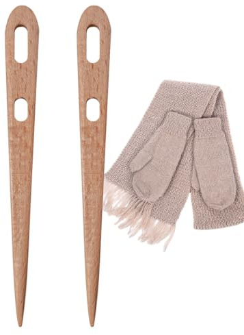 Besreey Ferri da Maglia in Legno, Aghi con cruna Grande per Filati - Aghi da Ricamo a Due crune, 2 Pezzi,Ago per arazzo in Legno per Tessitura all'Uncinetto, Cucitura a Maglia, Cucitura Facile con