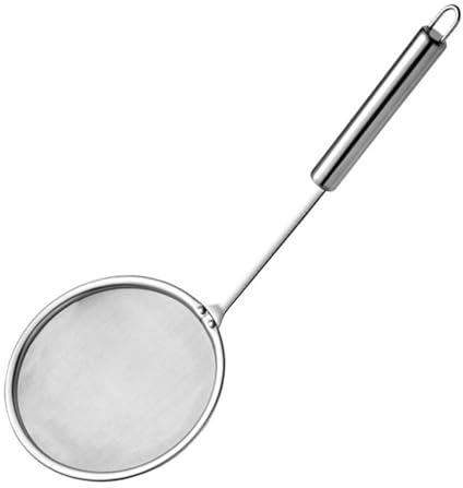 2PCS Stainless Steel Fat Skimmer Spoon, Fine Mesh Food Strainer for Grease, Gravy and Foam, Metal Flat Cooking Skimmer Ladle Colander with Handle Food Strainer Kitchen Tools(S)