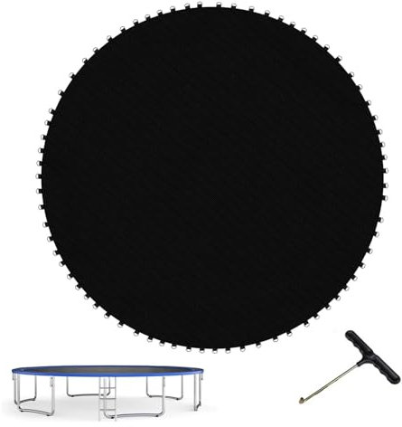 Tappeto Elastico Telo Ricambio Trampolino, Tappetino da salto di sicurezza a molla resistente all'acqua e ai raggi UV da 14 piedi con anelli a V, Accessori per trampolino tondo, 14FT(88 buckle),Black
