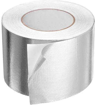 sourcing map Heat Shield Tape 3.94 x 164 Ft Waterproof Sunscreen Sound Insulation High-Temperature Resistance Silver Aluminum Tape Thickness for Automotive Repairs