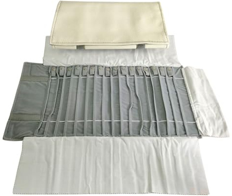 SCIKHEFT Portable Jewelry Roll Untangled Secure Necklace Travel Storage Bag Displays Holder 16 Chain (Gray PU and Gray Velvet)