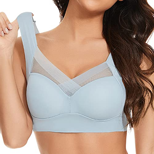Feelcrag Wmbra Bra UK for Older Women,Ladies Bras Non Wired Ergonomic Bra Push Up Stretchy Deep Cup Bra Summer Breathable Wireless Full Coverage Sport Bras Tank Top Underwear Light Blue