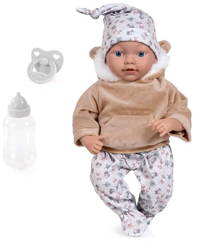 Bayer Design Reborn babydocka, realistisk, napp, flaska, 38 cm | grå