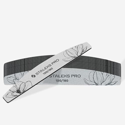 STALEKS PRO Lima de Uñas Mineral Profesional Grano 100 y 180 - Para Manicura y Pedicura, Ideal para Uñas Naturales y Artificiales, Uso Único, Set de 25 Piezas - Staleks Expert NFE-40 100/180