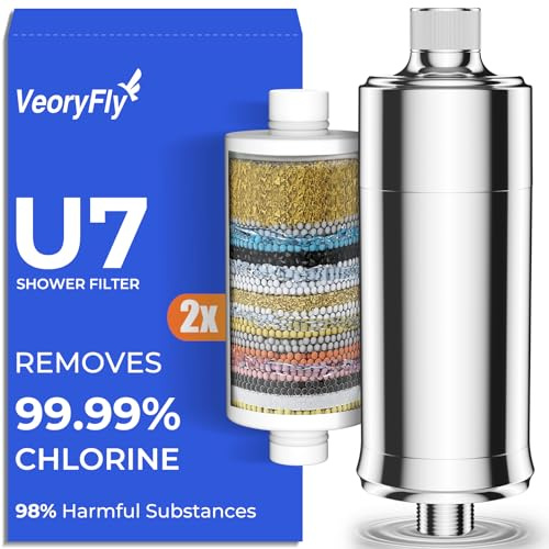 VeoryFly Filtro Ducha con Vitamina C y 2 Cartuchos，Elimina 99% Cloro, Cal y Metales Pesados – Revitaliza Cabello y Piel. Filtro Agua Ducha Antical para una Ducha Saludable(Último)