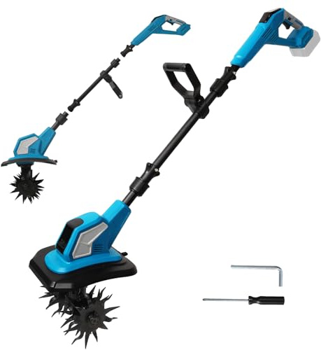 Akku-Bodenhacke für Makita 18V Batterie, 600W Gartenfräse Akku, 24cm Bodenbearbeitungstiefe,17cm Bearbeitungsbreite, 360RPM, Skalierbar Gartenfräse Elektrisch (Ohne Akku) (B-Blau)
