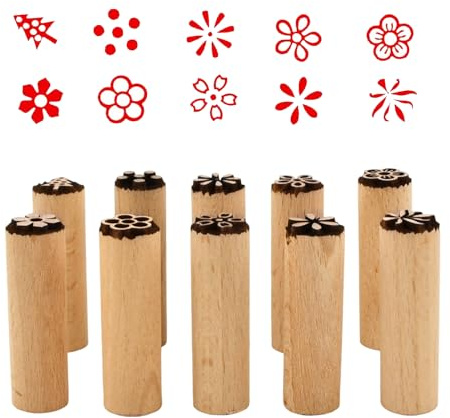 10 Piezas Sellos para Arcilla Herramientas para CeráMica de Madera Natural, Sello de Modelado Columnas con Patrones de Flores para Masa Pastelería Galletas DIY Tarjetas Scrapbooking (5x1.5cm)
