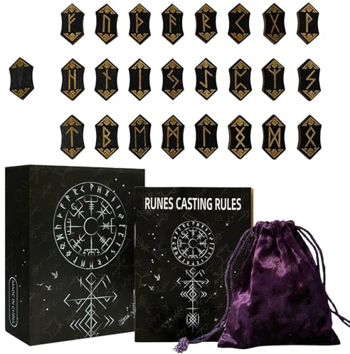 Acunny Jeu de Runes | Runes Divinatoires en Bois avec Guide - Outils de Méditation avec Symboles Énergétiques Accessoires Mythologiques pour Camping Voyage Maison Bureau Cadeaux