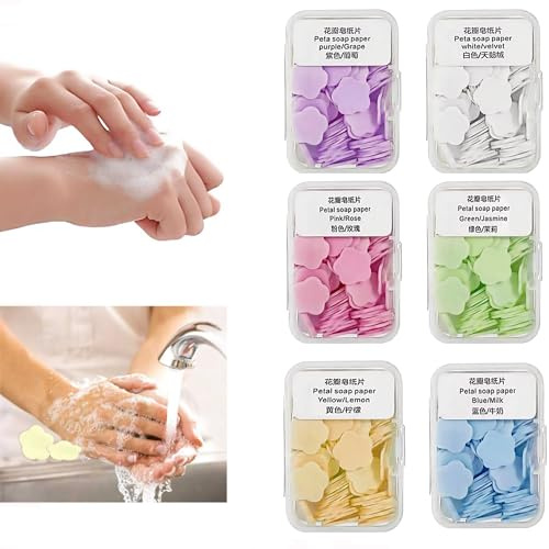 Z-YUEZ 6Pcs Portable Travel Soap Sheets Disposable Soap Paper Mini Scented Hand Washing Bath Scented for Home Travel Camping and Outdoor Activities Easy to Clean Mini Paper