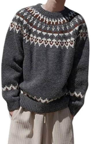 Foweknow Maglione norvegese da uomo a maniche lunghe con motivo a treccia maglione a maglia girocollo invernale pullover casual sweater maglione invernale casual elasticizzato maglione da lavoro