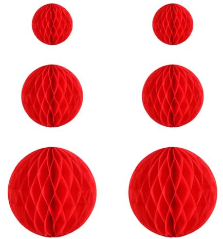 Sosoport Bolas de Panal de Papel Rojas Colgantes 6 Piezas 10Cm 20Cm 30Cm para Bodas Festivales y Decoración de San Valentín